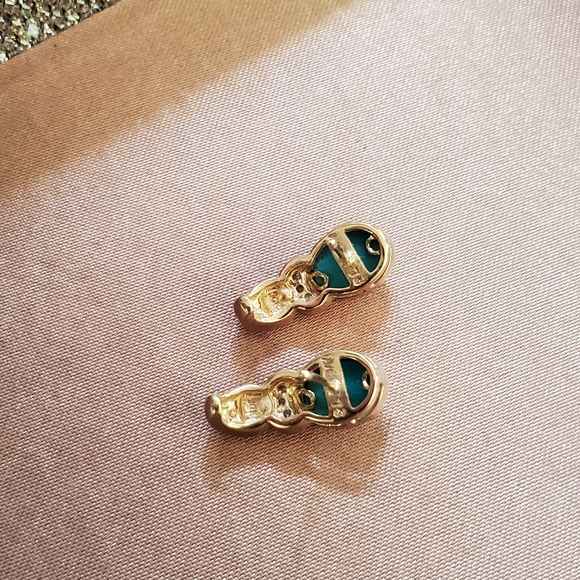 Vintage 10k Gold Diamond Turquoise Earrings - Picture 5 of 9